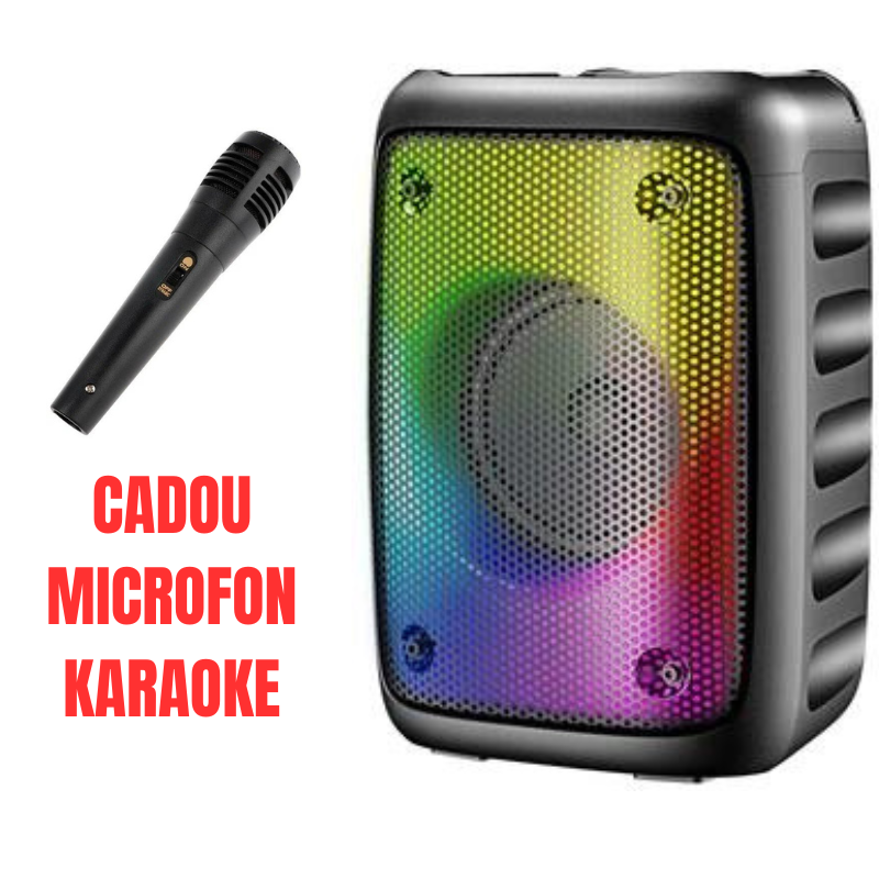 Boxă portabilă cu lumini ambientale CADOU microfon Karaoke