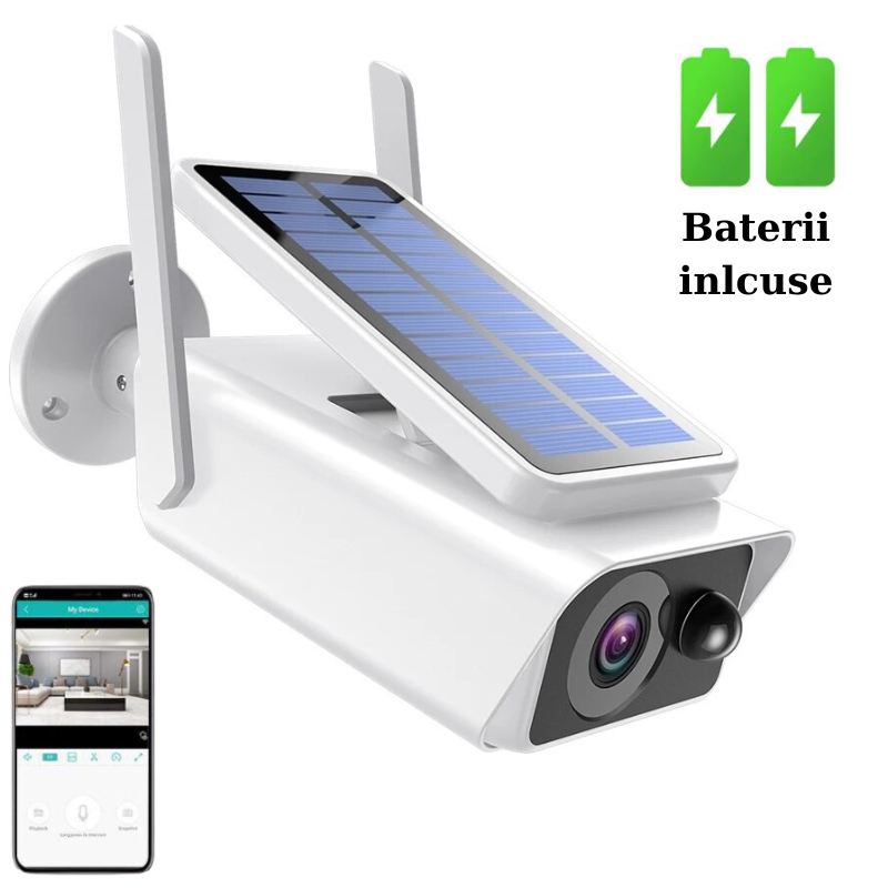 Camera Smart WIFI Fixă cu panou solar + 2 baterii